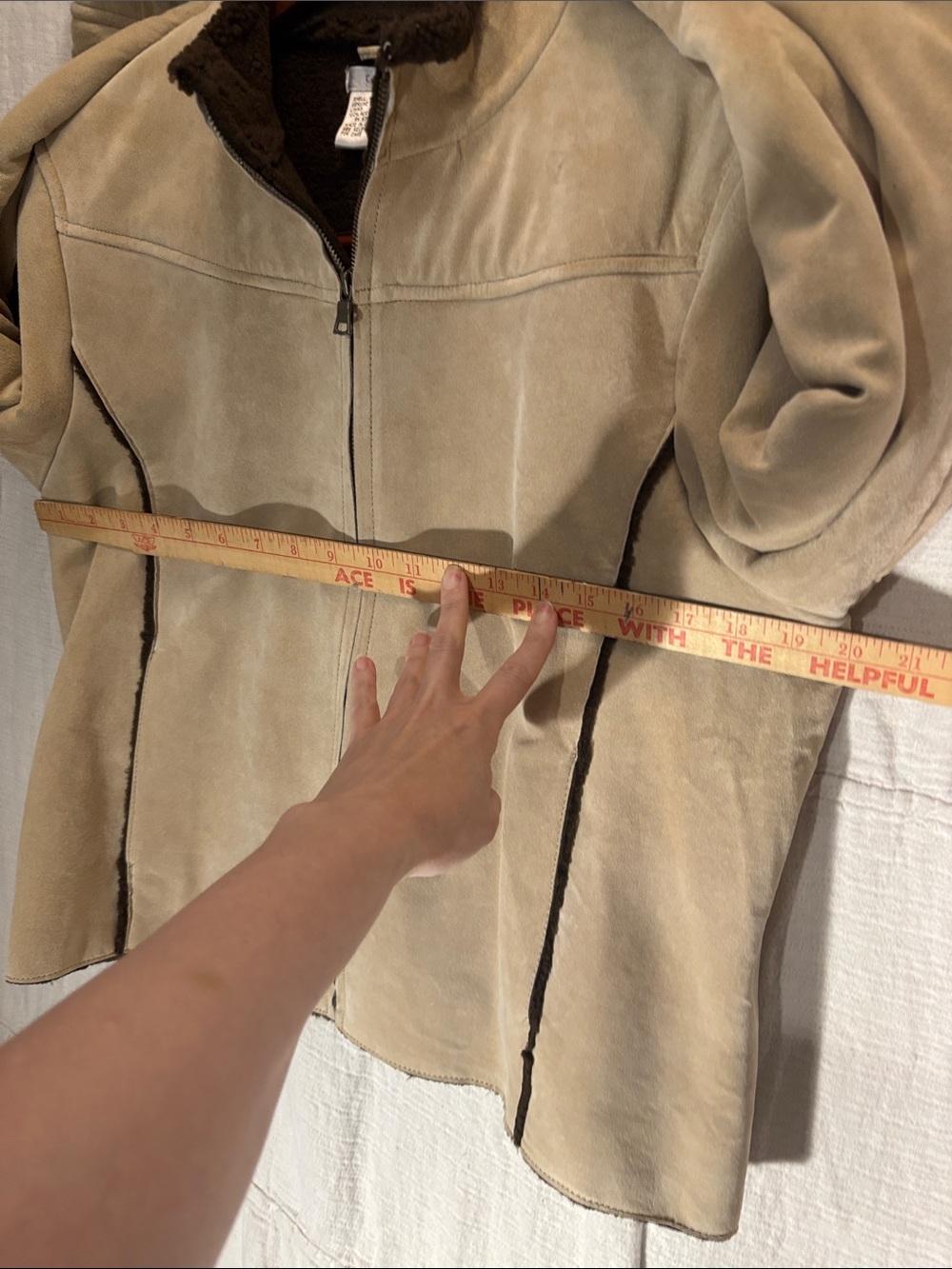 Vintage Co & Eddy Genuine Suede Sherpa Lined Zip Up Jacket Coat Tan Boho 12 EUC - Picture 5 of 10